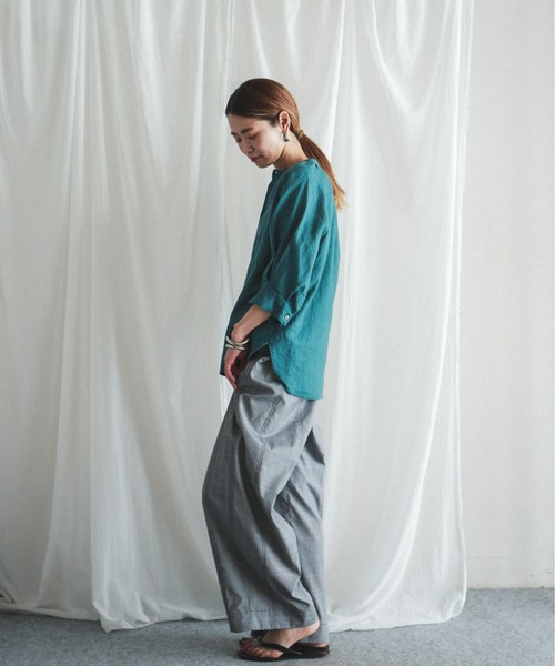 FIL DE FER（フィルデフェール）の「エアタン麻キャンバス スタンドネックブラウス（シャツ/ブラウス・レディース・パープル/グリーン・FREE）」の11枚目の写真