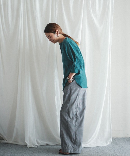 FIL DE FER（フィルデフェール）の「エアタン麻キャンバス スタンドネックブラウス（シャツ/ブラウス・レディース・パープル/グリーン・FREE）」の12枚目の写真