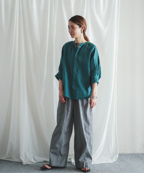FIL DE FER（フィルデフェール）の「エアタン麻キャンバス スタンドネックブラウス（シャツ/ブラウス・レディース・パープル/グリーン・FREE）」の14枚目の写真
