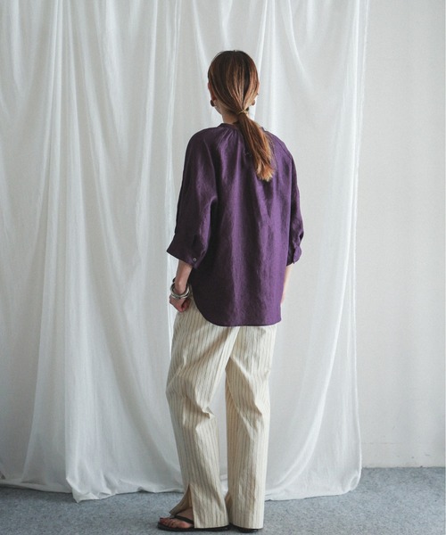 FIL DE FER（フィルデフェール）の「エアタン麻キャンバス スタンドネックブラウス（シャツ/ブラウス・レディース・パープル/グリーン・FREE）」の6枚目の写真