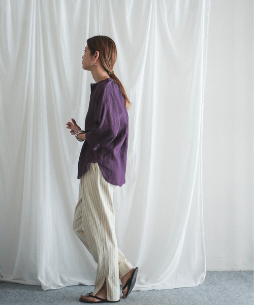 FIL DE FER（フィルデフェール）の「エアタン麻キャンバス スタンドネックブラウス（シャツ/ブラウス・レディース・パープル/グリーン・FREE）」の8枚目の写真