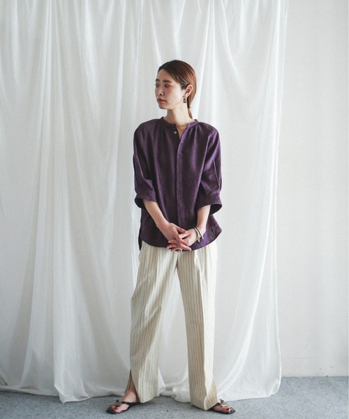 FIL DE FER（フィルデフェール）の「エアタン麻キャンバス スタンドネックブラウス（シャツ/ブラウス・レディース・パープル/グリーン・FREE）」の9枚目の写真