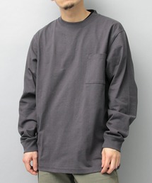 7.6オンス USAコットン 袖リブ ポケット付き ロングスリーブ Tシャツ レギュラーシルエット