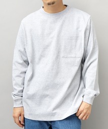 7.6オンス USAコットン 袖リブ ポケット付き ロングスリーブ Tシャツ レギュラーシルエット