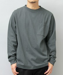 7.6オンス USAコットン 袖リブ ポケット付き ロングスリーブ Tシャツ レギュラーシルエット