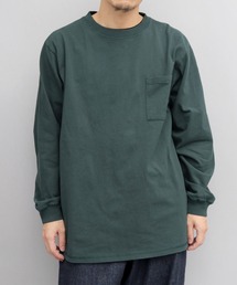 7.6オンス USAコットン 袖リブ ポケット付き ロングスリーブ Tシャツ レギュラーシルエット