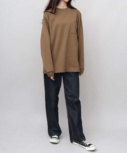 7.6オンス USAコットン 袖リブ ポケット付き ロングスリーブ Tシャツ
