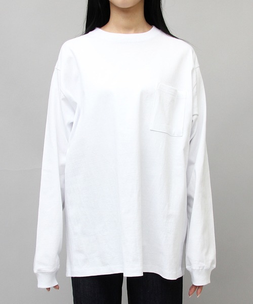 セール】7.6オンス USAコットン 袖リブ ポケット付き ロングスリーブ T