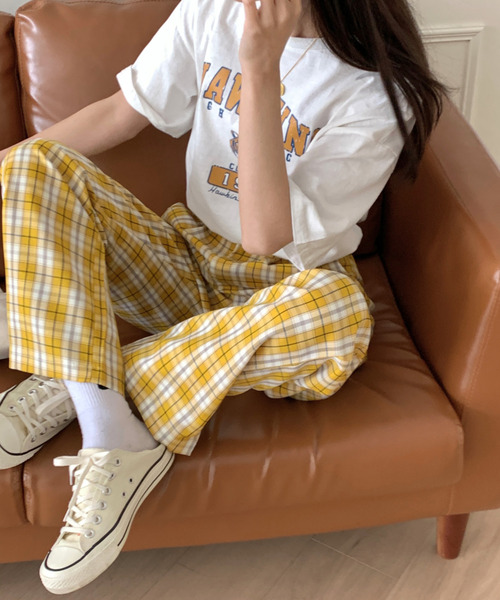 emi+(エミプラス)の「タック入り チェックパンツ(スラックス・レディース・ホワイト/ブラック/グリーン/パープル/レンガ/ライトグリーン/ブルー/イエロー/ネイビー/ブラウン/ベージュ・S/M/L)」の13枚目の写真