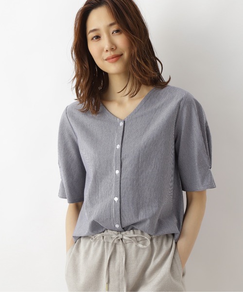 NATURAL BEAUTY BASIC（ナチュラルビューティーベーシック）の「ボックスタックスリーブカットソーブラウス（Tシャツ/カットソー・レディース・ブラウン系その他/ブラック/ブルー系その他6・MEDIUM）」の3枚目の写真