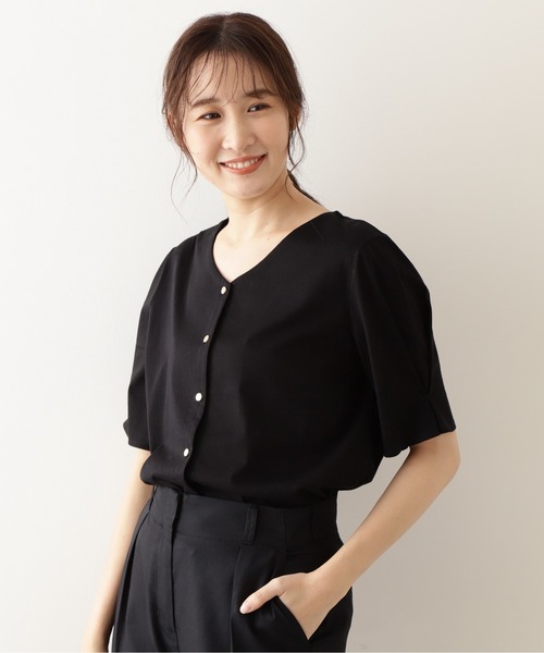 NATURAL BEAUTY BASIC（ナチュラルビューティーベーシック）の「ボックスタックスリーブカットソーブラウス（Tシャツ/カットソー・レディース・ブラウン系その他/ブラック/ブルー系その他6・MEDIUM）」の2枚目の写真