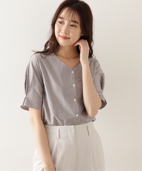 NATURAL BEAUTY BASIC（ナチュラルビューティーベーシック）の「ボックスタックスリーブカットソーブラウス（Tシャツ/カットソー・レディース・ブラウン系その他/ブラック/ブルー系その他6・MEDIUM）」の4枚目の写真