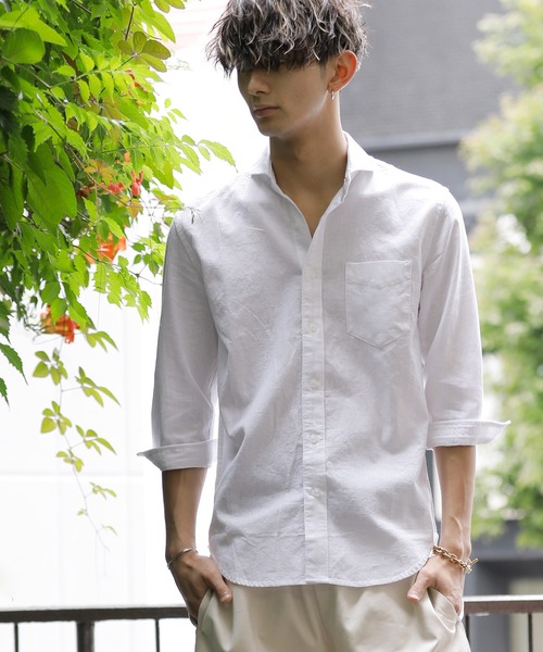 A.S.M(エーエスエム)の「麻コットン シャツ / ホリゾンタルカラー 7分袖 カラー 麻シャツ(シャツ/ブラウス・メンズ・サンドグレー/ブルー/ブラック/カーキ/サックスブルー/ネイビー/ホワイト/ライトピンク・50/52/48)」の2枚目の写真