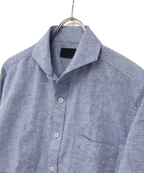 A.S.M(エーエスエム)の「麻コットン シャツ / ホリゾンタルカラー 7分袖 カラー 麻シャツ(シャツ/ブラウス・メンズ・サンドグレー/ブルー/ブラック/カーキ/サックスブルー/ネイビー/ホワイト/ライトピンク・50/52/48)」の15枚目の写真