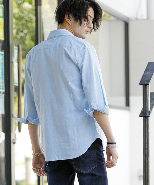 A.S.M(エーエスエム)の「麻コットン シャツ / ホリゾンタルカラー 7分袖 カラー 麻シャツ(シャツ/ブラウス・メンズ・サンドグレー/ブルー/ブラック/カーキ/サックスブルー/ネイビー/ホワイト/ライトピンク・50/52/48)」の12枚目の写真
