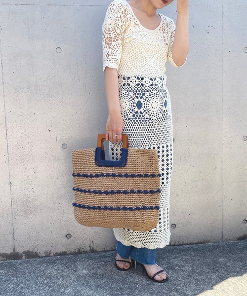 natural couture（ナチュラルクチュール）の「木手ハンドル玉編みトートバッグ（トートバッグ・レディース・キャメル/ベージュ・FREE）」の12枚目の写真