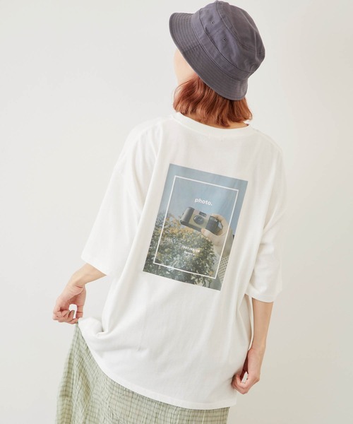 timecapsule(タイムカプセル)の「【timecapsule】「四角い思い出」転写プリント半袖ビッグTシャツ(Tシャツ/カットソー・レディース・ホワイト/ミント/モカ/ライトベージュ・FREE)」の1枚目の写真