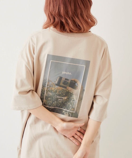 timecapsule(タイムカプセル)の「【timecapsule】「四角い思い出」転写プリント半袖ビッグTシャツ(Tシャツ/カットソー・レディース・ホワイト/ミント/モカ/ライトベージュ・FREE)」の3枚目の写真