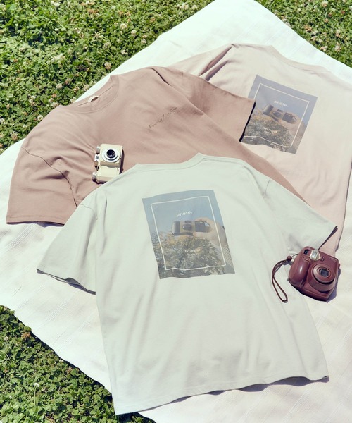 timecapsule(タイムカプセル)の「【timecapsule】「四角い思い出」転写プリント半袖ビッグTシャツ(Tシャツ/カットソー・レディース・ホワイト/ミント/モカ/ライトベージュ・FREE)」の4枚目の写真