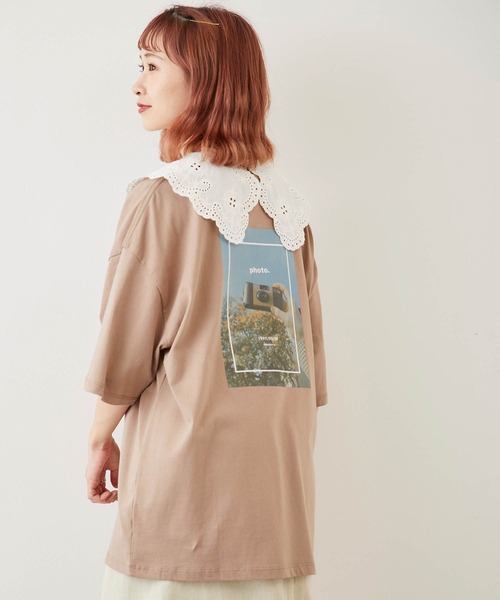 timecapsule(タイムカプセル)の「【timecapsule】「四角い思い出」転写プリント半袖ビッグTシャツ(Tシャツ/カットソー・レディース・ホワイト/ミント/モカ/ライトベージュ・FREE)」の2枚目の写真