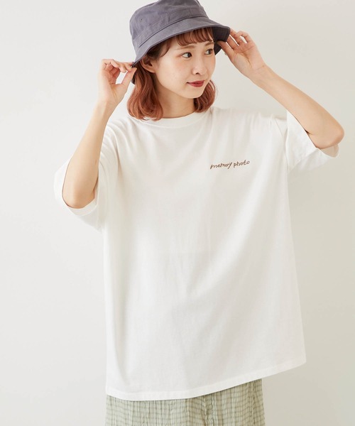 timecapsule(タイムカプセル)の「【timecapsule】「四角い思い出」転写プリント半袖ビッグTシャツ(Tシャツ/カットソー・レディース・ホワイト/ミント/モカ/ライトベージュ・FREE)」の14枚目の写真