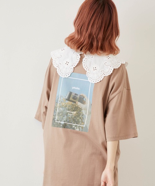 timecapsule(タイムカプセル)の「【timecapsule】「四角い思い出」転写プリント半袖ビッグTシャツ(Tシャツ/カットソー・レディース・ホワイト/ミント/モカ/ライトベージュ・FREE)」の5枚目の写真