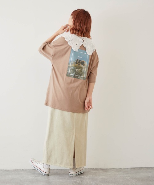 timecapsule(タイムカプセル)の「【timecapsule】「四角い思い出」転写プリント半袖ビッグTシャツ(Tシャツ/カットソー・レディース・ホワイト/ミント/モカ/ライトベージュ・FREE)」の8枚目の写真
