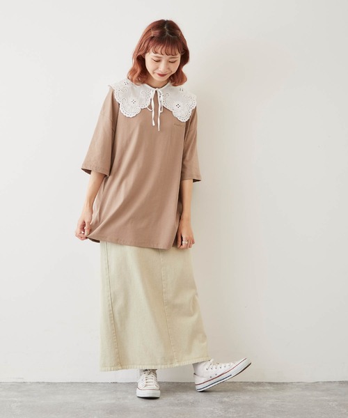 timecapsule(タイムカプセル)の「【timecapsule】「四角い思い出」転写プリント半袖ビッグTシャツ(Tシャツ/カットソー・レディース・ホワイト/ミント/モカ/ライトベージュ・FREE)」の11枚目の写真