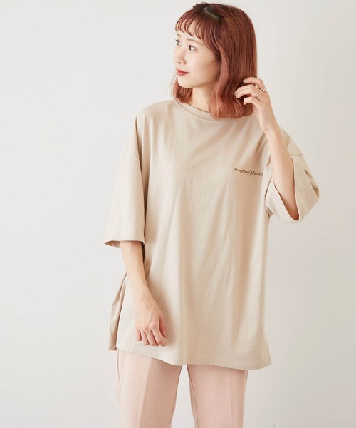 timecapsule(タイムカプセル)の「【timecapsule】「四角い思い出」転写プリント半袖ビッグTシャツ(Tシャツ/カットソー・レディース・ホワイト/ミント/モカ/ライトベージュ・FREE)」の15枚目の写真