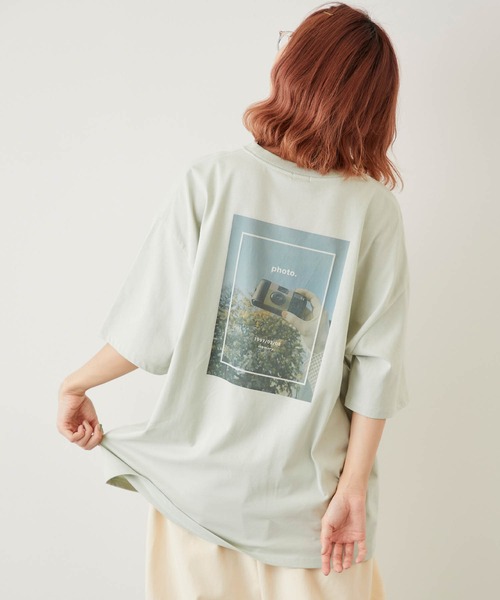 timecapsule(タイムカプセル)の「【timecapsule】「四角い思い出」転写プリント半袖ビッグTシャツ(Tシャツ/カットソー・レディース・ホワイト/ミント/モカ/ライトベージュ・FREE)」の9枚目の写真