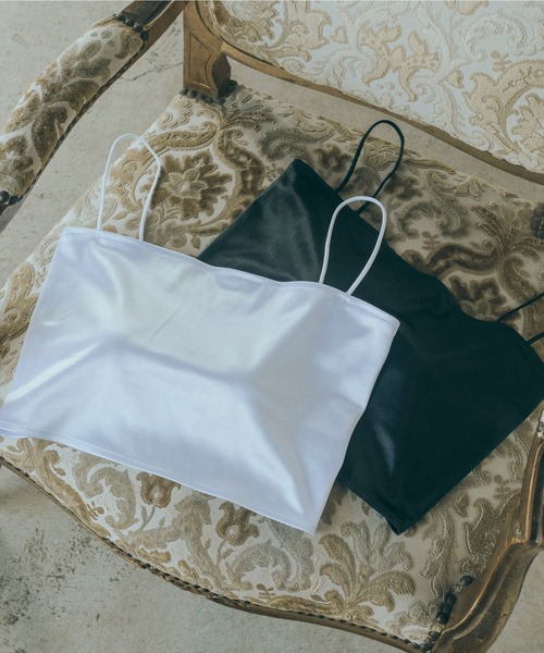 Romansual（ロマンシュアル）の「Romansual/カップインサテンキャミソール（キャミソール・レディース・ブラック/オフホワイト・FREE）」の3枚目の写真