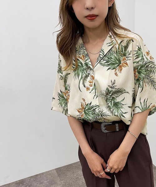 apres jour mignon（アプレジュールミニョン）の「アロハシャツ【ZOZOTOWN限定アイテム】（シャツ/ブラウス・レディース・アイボリー/ブラック/ネイビー・フリー/X-LARGE）」の5枚目の写真