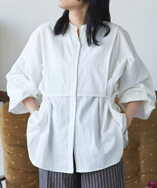 Libra Cue(リブラ キュー)の「ニュアンスコットンブザム切り替えシャツ(シャツ/ブラウス・レディース・ホワイト/ブラック/ダークグリーン・FREE)」の10枚目の写真
