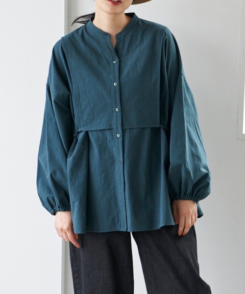 Libra Cue(リブラ キュー)の「ニュアンスコットンブザム切り替えシャツ(シャツ/ブラウス・レディース・ホワイト/ブラック/ダークグリーン・FREE)」の8枚目の写真