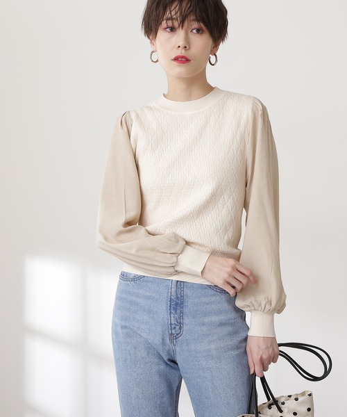 N.（N. Natural Beauty Basic）（エヌエヌナチュラルビューティーベーシック）の「◆シアースリーブニット（ニット/セーター・レディース・オフホワイト/ブルー/ブラック・MEDIUM）」の2枚目の写真