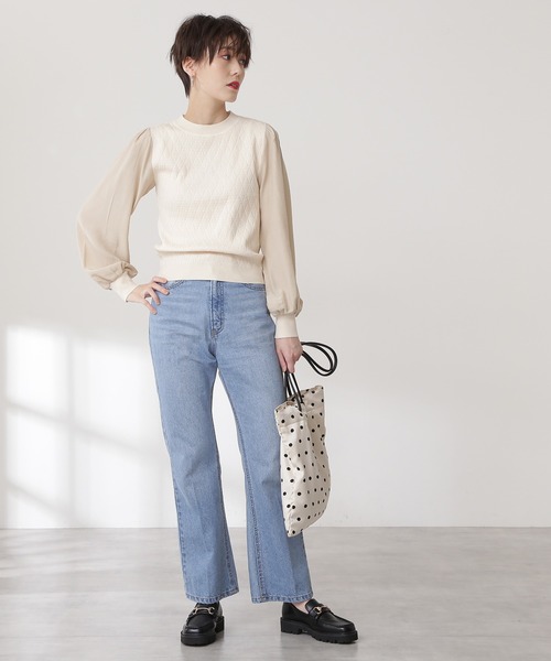 N.（N. Natural Beauty Basic）（エヌエヌナチュラルビューティーベーシック）の「◆シアースリーブニット（ニット/セーター・レディース・オフホワイト/ブルー/ブラック・MEDIUM）」の4枚目の写真