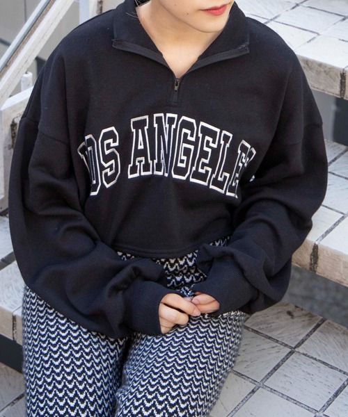 DuKKah（デュカ）の「Dukkah/【低身長向け】カレッジハーフジップショートスウェット（スウェット・レディース・杢グレー/ダークグリーン/ネイビー/ブラック/グリーン/オートミール・XS/X-SMALL）」の2枚目の写真