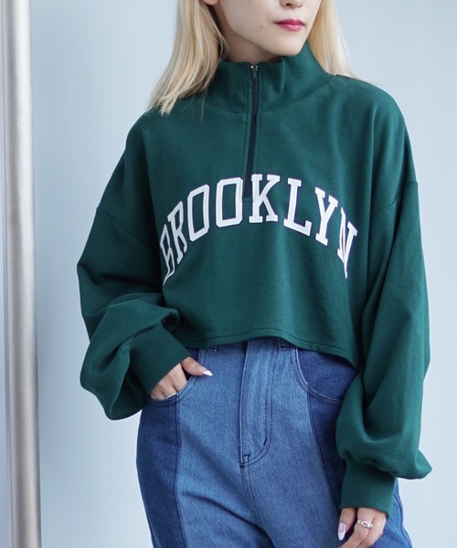 DuKKah（デュカ）の「Dukkah/【低身長向け】カレッジハーフジップショートスウェット（スウェット・レディース・杢グレー/ダークグリーン/ネイビー/ブラック/グリーン/オートミール・XS/X-SMALL）」の5枚目の写真