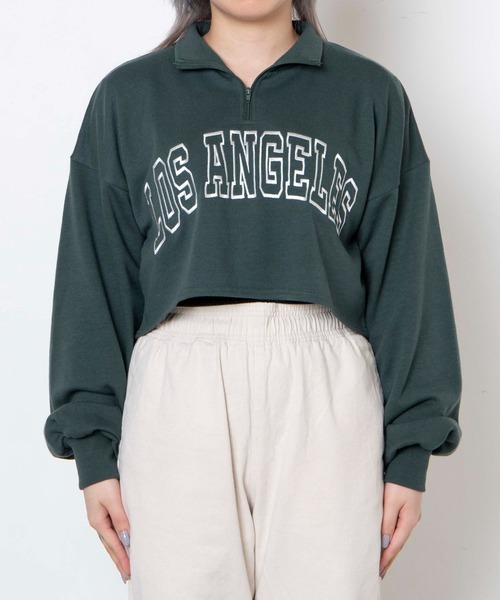 DuKKah（デュカ）の「Dukkah/【低身長向け】カレッジハーフジップショートスウェット（スウェット・レディース・杢グレー/ダークグリーン/ネイビー/ブラック/グリーン/オートミール・XS/X-SMALL）」の19枚目の写真