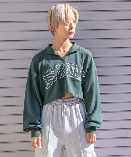 DuKKah（デュカ）の「Dukkah/【低身長向け】カレッジハーフジップショートスウェット（スウェット・レディース・杢グレー/ダークグリーン/ネイビー/ブラック/グリーン/オートミール・XS/X-SMALL）」の18枚目の写真