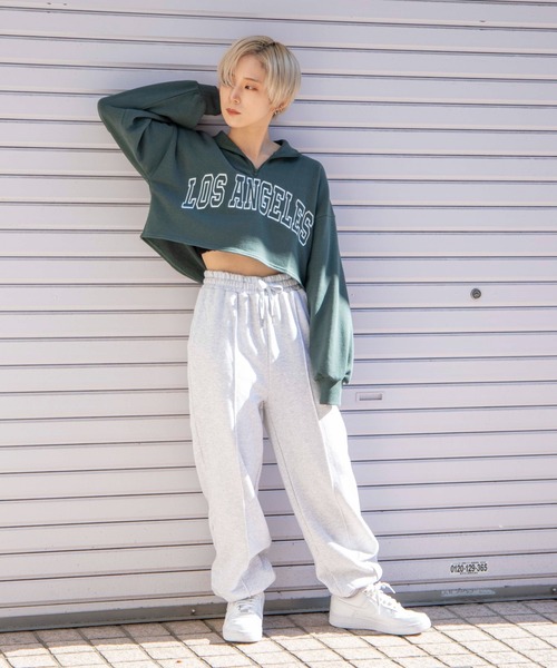 DuKKah（デュカ）の「Dukkah/【低身長向け】カレッジハーフジップショートスウェット（スウェット・レディース・杢グレー/ダークグリーン/ネイビー/ブラック/グリーン/オートミール・XS/X-SMALL）」の15枚目の写真