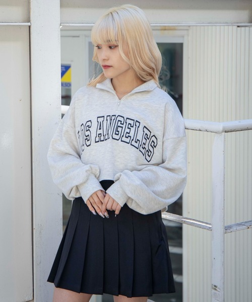 DuKKah（デュカ）の「Dukkah/【低身長向け】カレッジハーフジップショートスウェット（スウェット・レディース・杢グレー/ダークグリーン/ネイビー/ブラック/グリーン/オートミール・XS/X-SMALL）」の14枚目の写真