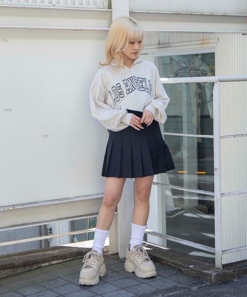 DuKKah（デュカ）の「Dukkah/【低身長向け】カレッジハーフジップショートスウェット（スウェット・レディース・杢グレー/ダークグリーン/ネイビー/ブラック/グリーン/オートミール・XS/X-SMALL）」の11枚目の写真