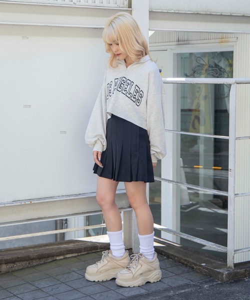 DuKKah（デュカ）の「Dukkah/【低身長向け】カレッジハーフジップショートスウェット（スウェット・レディース・杢グレー/ダークグリーン/ネイビー/ブラック/グリーン/オートミール・XS/X-SMALL）」の12枚目の写真