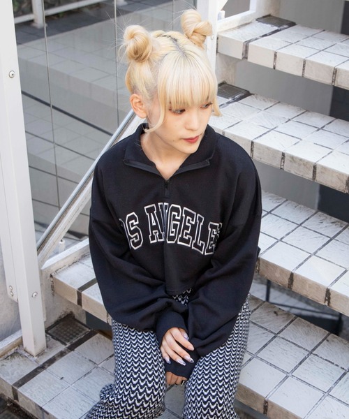 DuKKah（デュカ）の「Dukkah/【低身長向け】カレッジハーフジップショートスウェット（スウェット・レディース・杢グレー/ダークグリーン/ネイビー/ブラック/グリーン/オートミール・XS/X-SMALL）」の10枚目の写真