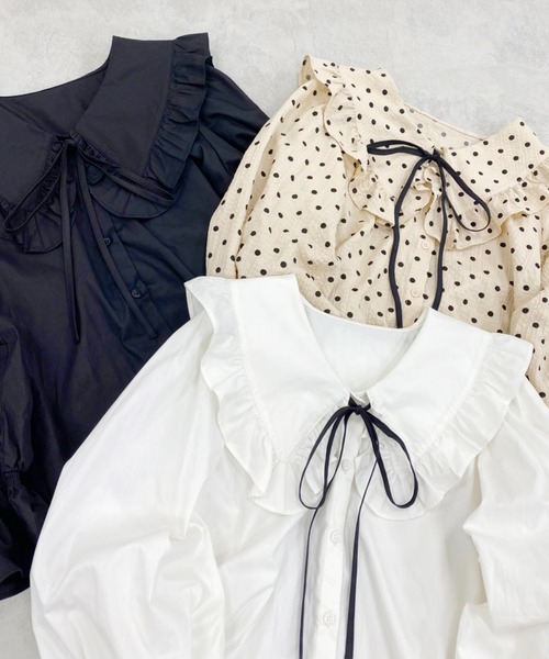 one after another NICE CLAUP（ワンアフターアナザーナイスクラップ）の「メインにもレイヤードスタイルにも。着回し広がるビックカラーアソートブラウス（シャツ/ブラウス・レディース・オフホワイト/ブラック/ストライプ/ドット・FREE）」の9枚目の写真