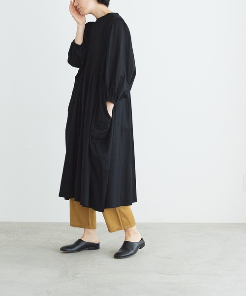 note et silence (ノートエシロンス)の「◇【AMB100貨】マルチエフェクトジャージー タックギャザーワンピース(ワンピース・レディース・ブラック/カーキ/ホワイト・FREE)」の3枚目の写真