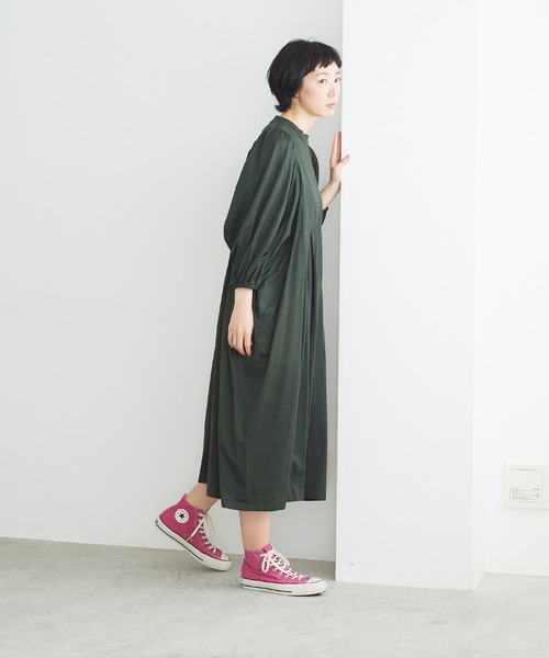 note et silence (ノートエシロンス)の「◇【AMB100貨】マルチエフェクトジャージー タックギャザーワンピース(ワンピース・レディース・ブラック/カーキ/ホワイト・FREE)」の4枚目の写真