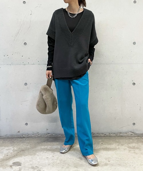 DouDou（ドゥドゥ）の「袖リブロンT（Tシャツ/カットソー・レディース・オフホワイト/ブラック/グレイッシュベージュ・FREE）」の7枚目の写真