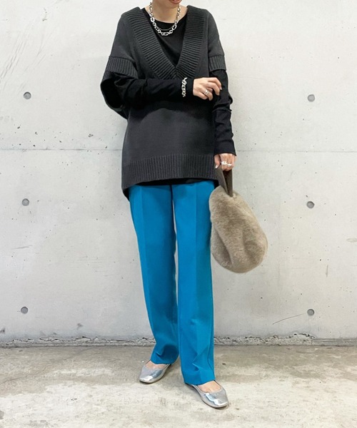 DouDou（ドゥドゥ）の「袖リブロンT（Tシャツ/カットソー・レディース・オフホワイト/ブラック/グレイッシュベージュ・FREE）」の8枚目の写真